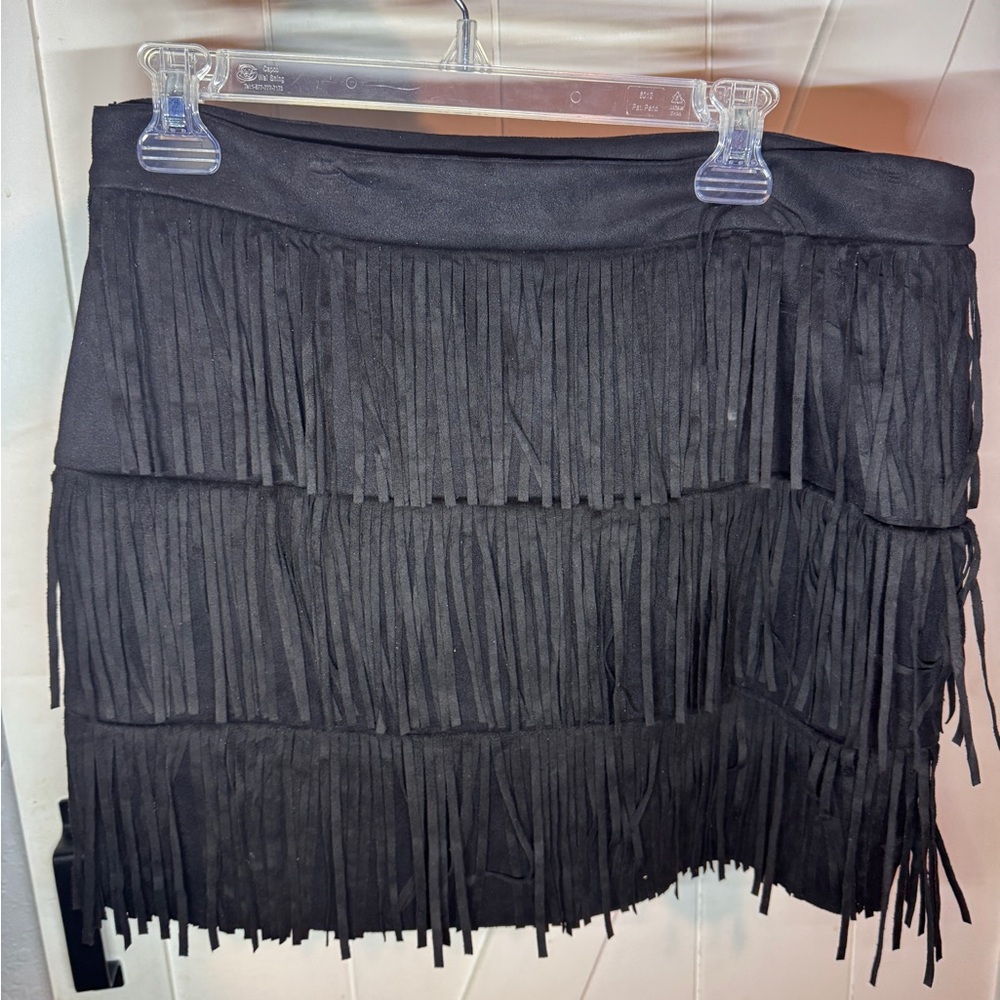 HYFVE Black Fringe Mini Skirt